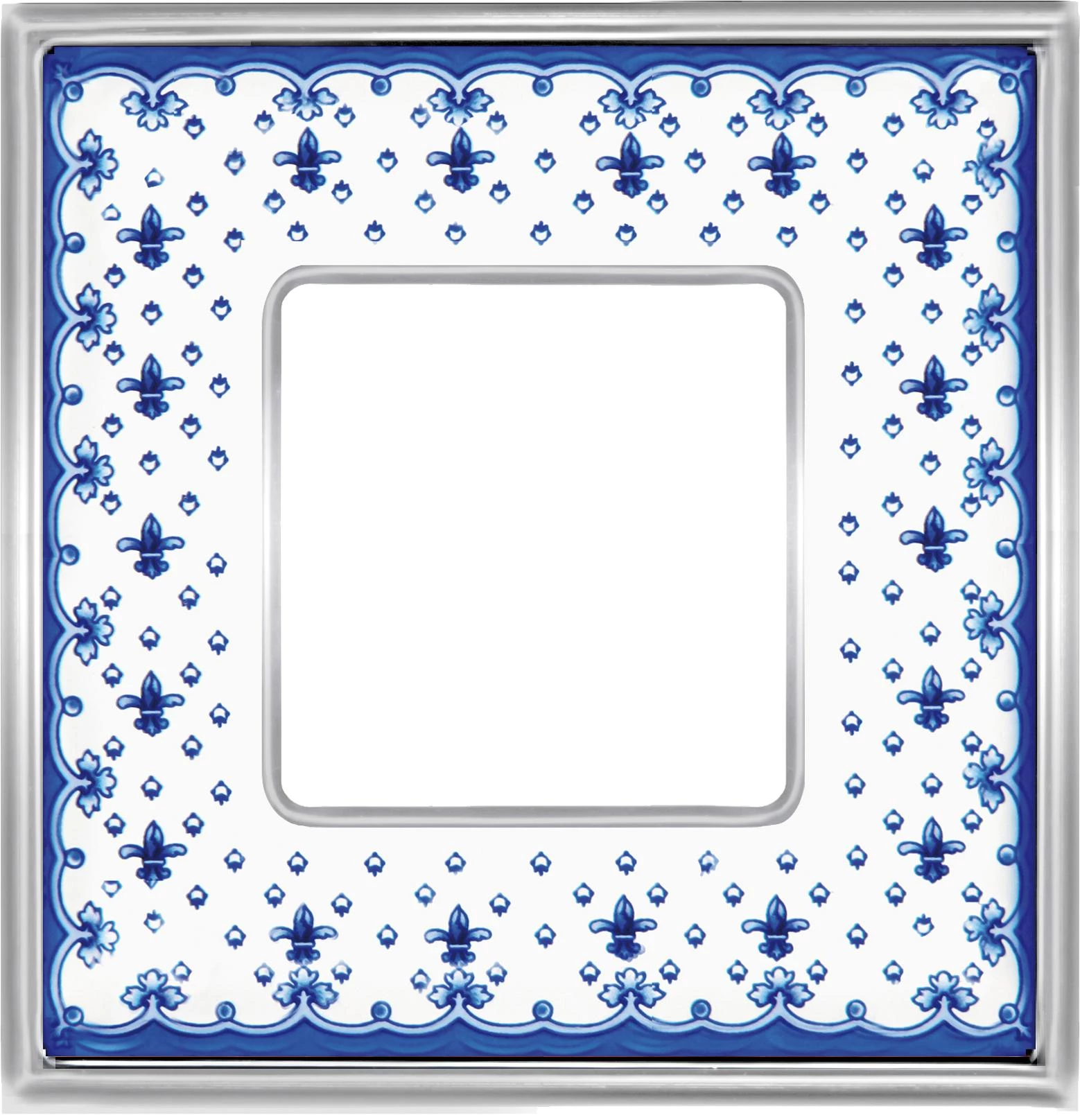  артикул FD01341AZCB название Рамка одинарная, цвет Бело-синий фарфор/Светлый хром, VINTAGE PORCELAIN, Fede