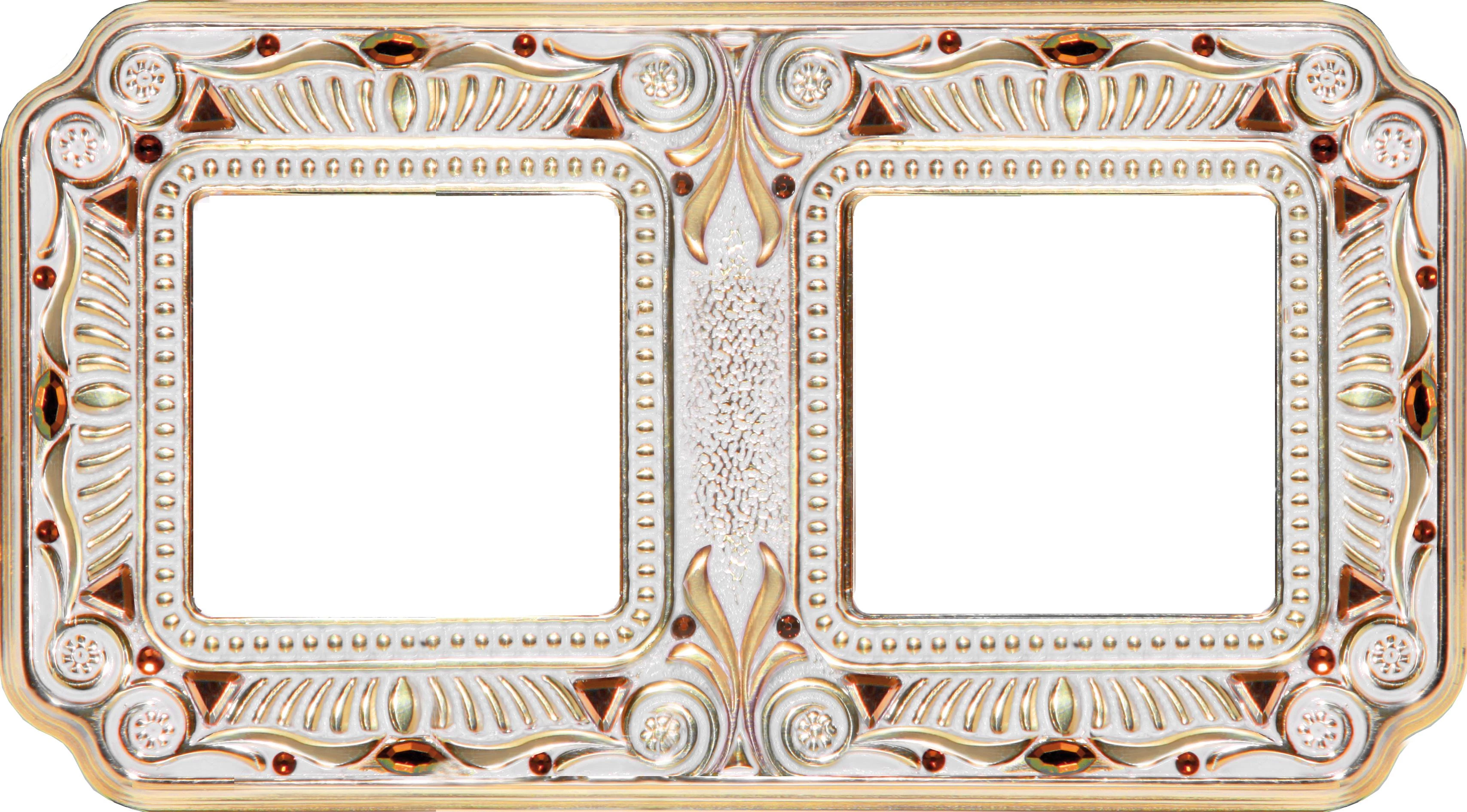  артикул FD01362OPCL название Рамка двойная, цвет Светлое золото/Белая патина, Crystal De Luxe Palace Firenze, Fede