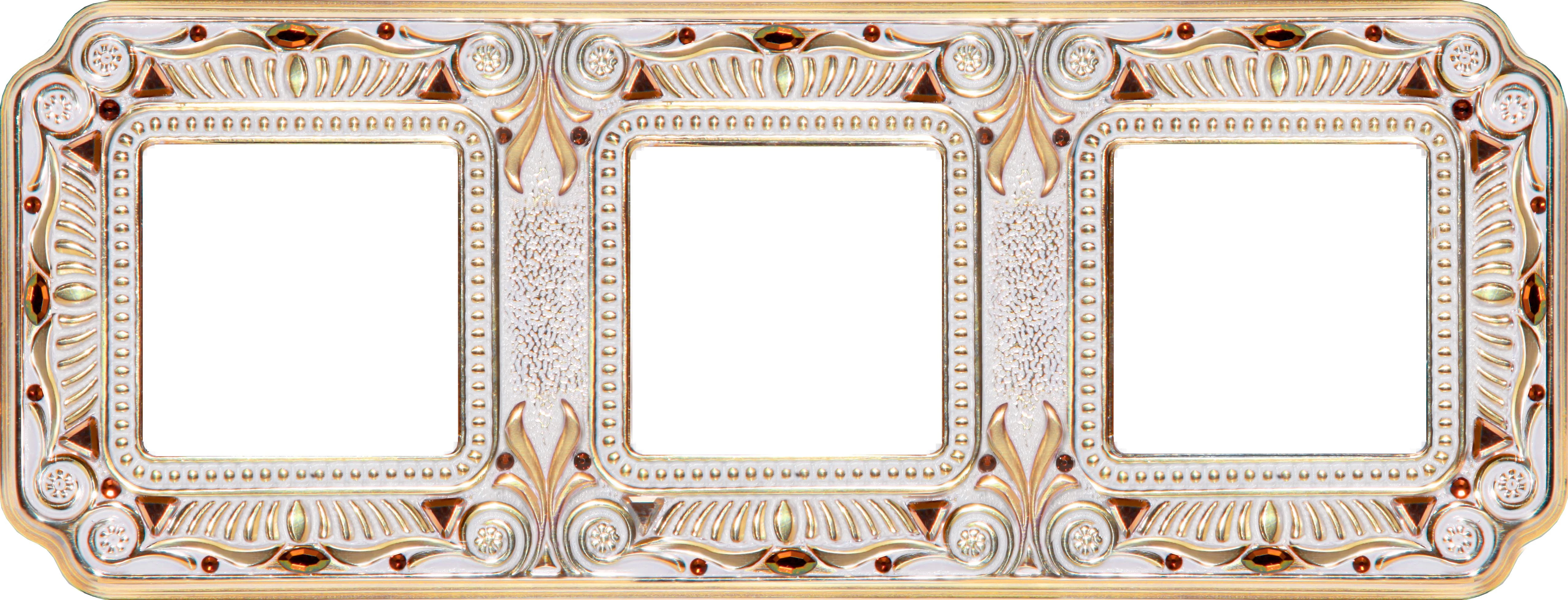  артикул FD01363OPCL название Рамка тройная, цвет Светлое золото/Белая патина, Crystal De Luxe Palace Firenze, Fede