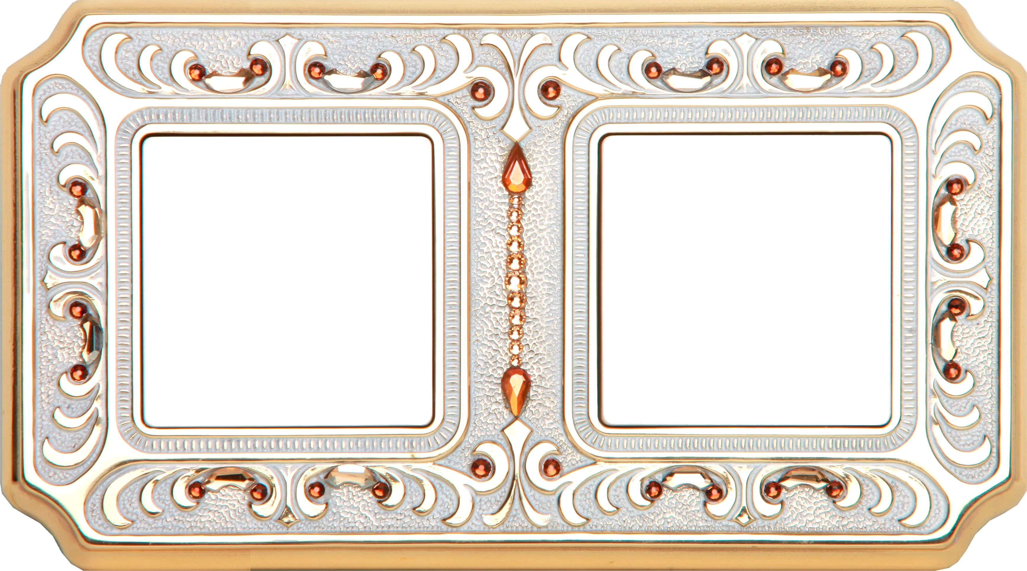  артикул FD01352OPCL название Рамка двойная, цвет Светлое золото/Белая патина, Crystal De Luxe Palace Siena, Fede