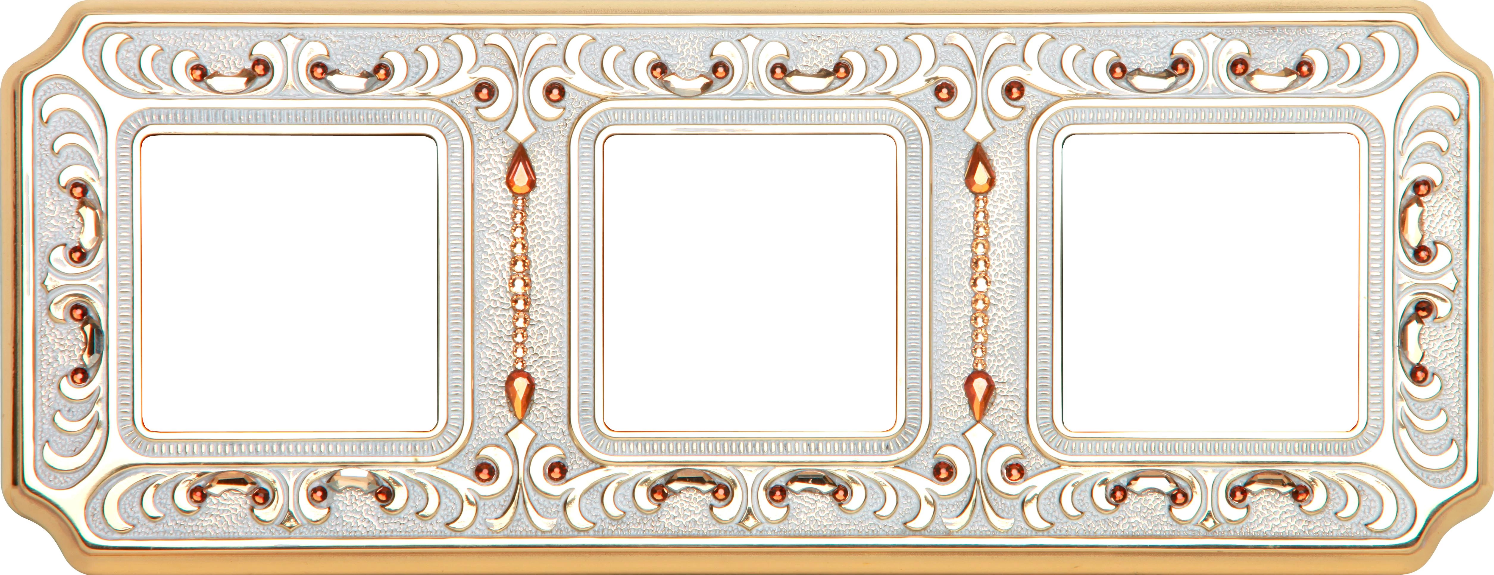 артикул FD01353OPCL название Рамка тройная, цвет Светлое золото/Белая патина, Crystal De Luxe Palace Siena, Fede
